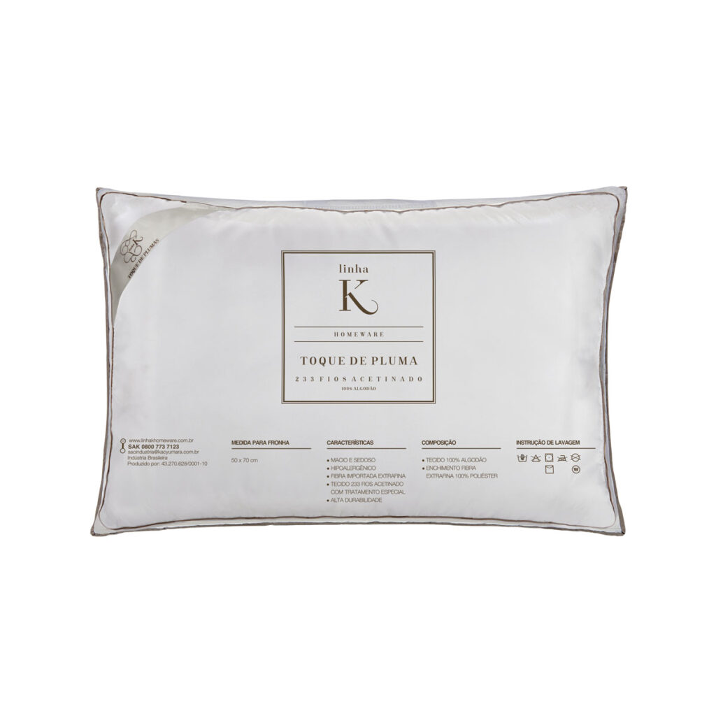 toque de pluma travesseiro embalagem
